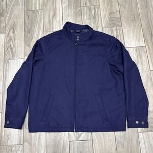 Land's End Men's Wool Blend Full Zip Jacket Navy Classic Casual Coat Size XL